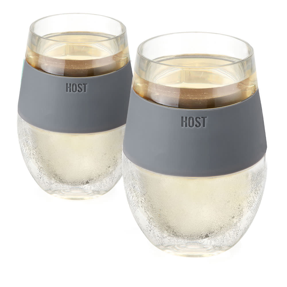 Host Wine Freeze Double-Walled Stemmed Wine Glasses - Plastic Tumblers,  Gray 
