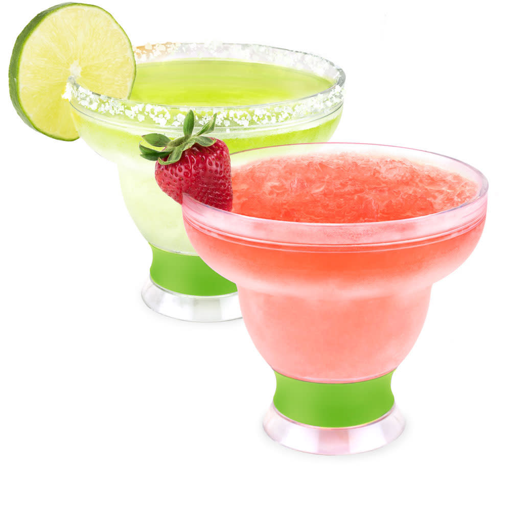 Host FREEZE Margarita Cocktail Glasses - Double Wall Plastic Frozen  Stemless Cooling Cups with Gel Chiller Set of 2, Grey