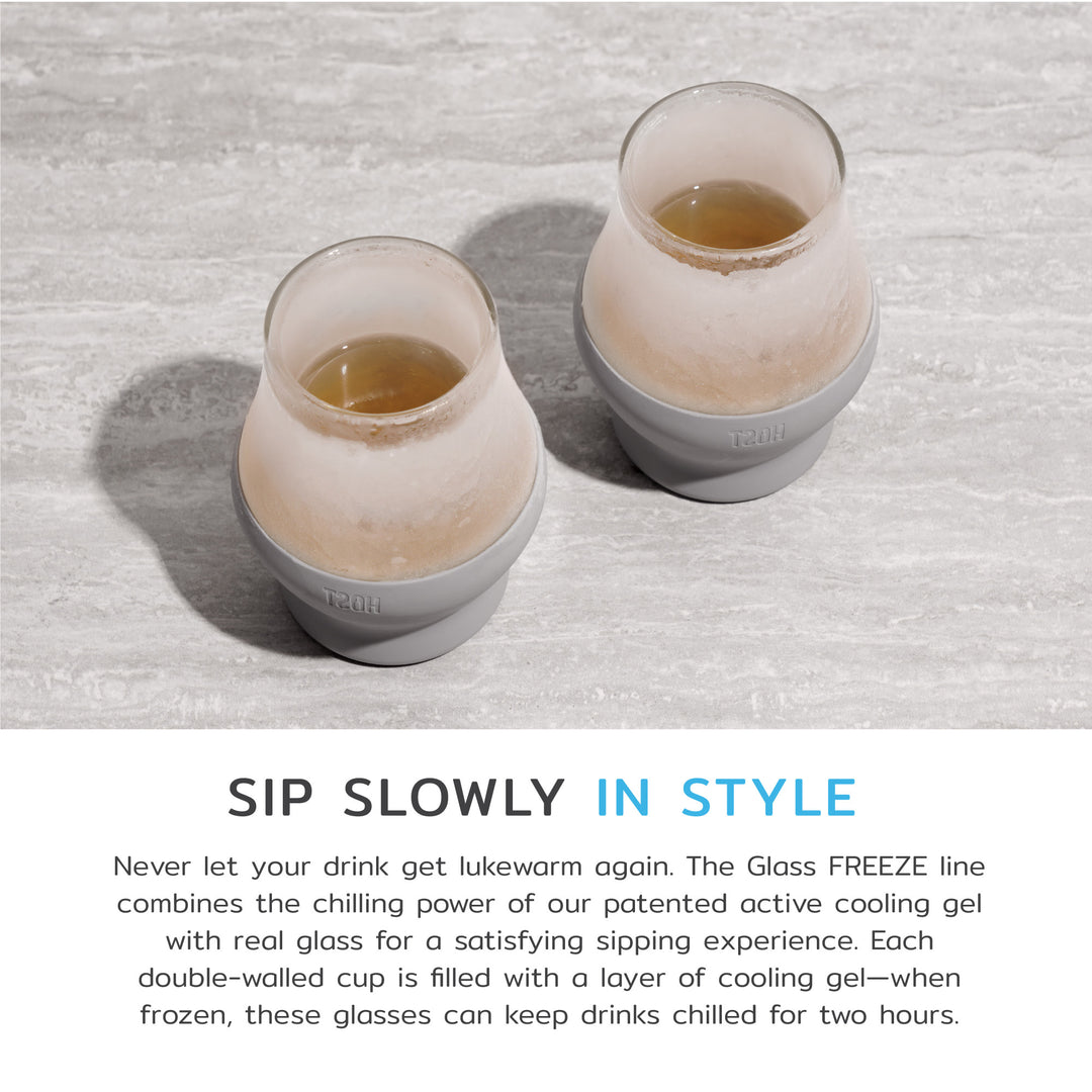 Host Glass Sipping FREEZE Insulated Drinking Glasses for Bourbon, Double  Walled Glasses with Active Cooling Gel, Glass Cups Gray 6.7oz Set of 2