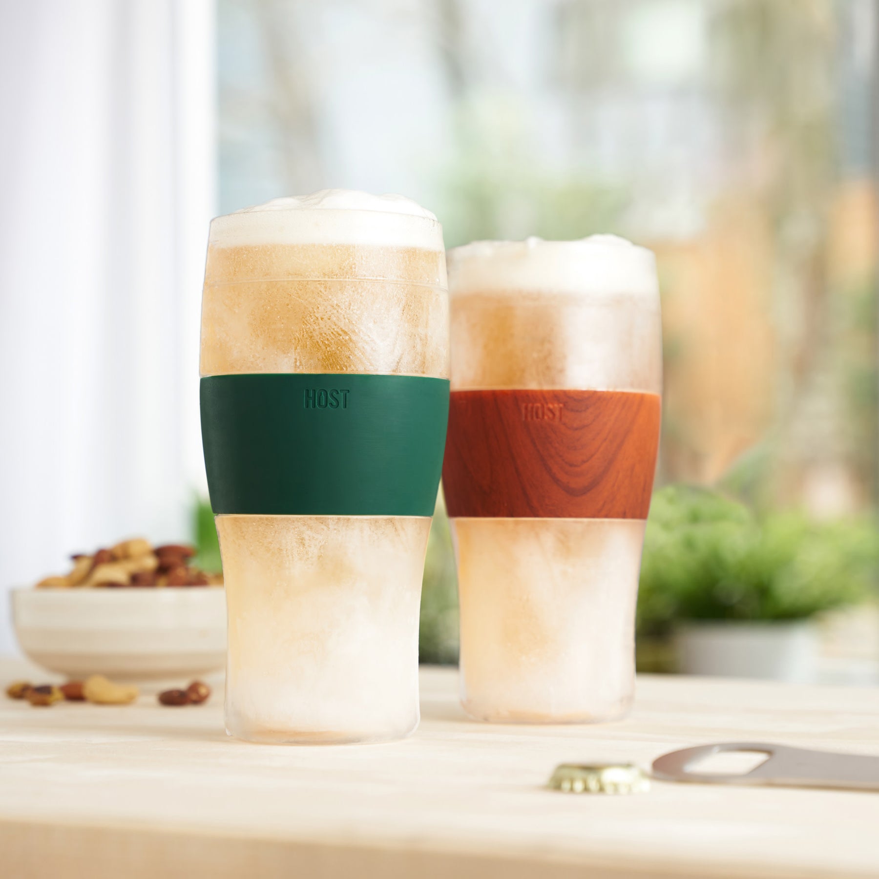 Host Beer Freeze Cooling Cups, Set of 2, Wood